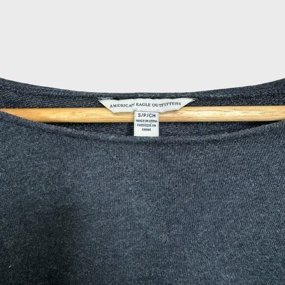 AE Boho Sweatshirt Top S Gray Floral Embroidered Bell Sleeve Cottagecore Hippie - Picture 3 of 5